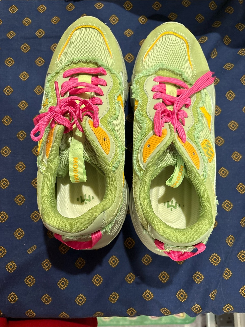 Women’s Athletic Sneakers in Lime Green with Pink Accents